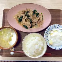 豚ほうれん草 白菜のお味噌汁 りんごヨーグルト|nontarosさん