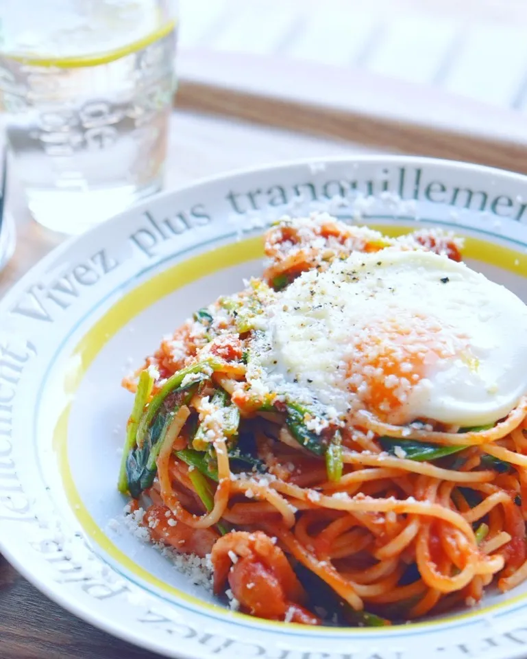 元気出る☆ほうれん草と卵のトマトパスタ - ふじたかなの"いつも美味しい！もの探し"|ふじたかなさん