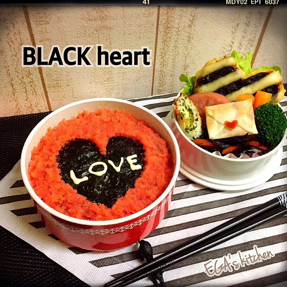 Snapdishの料理写真:ラブ弁 ブラック♡Ver.|egaさん