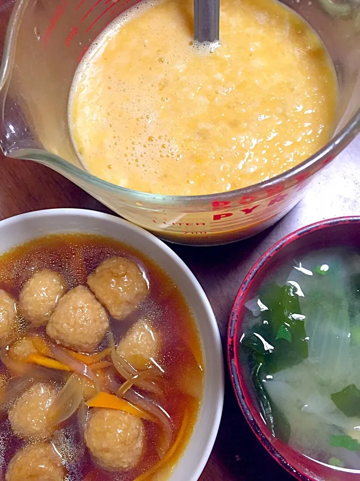 鶏団子の甘辛煮   とろろ汁   味噌汁|掛谷節子さん