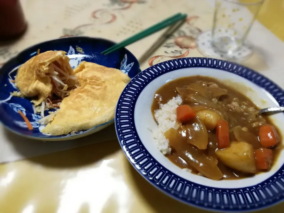 すりおろし生姜たっぷりカレーライス🍛
モヤシとにんじん包みオムレツ🐣|korinoさん