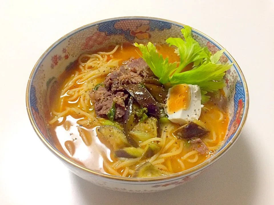 Snapdishの料理写真:重曹パスタで中華麺！ 辛味噌ラーメン|Ｍako☺︎さん