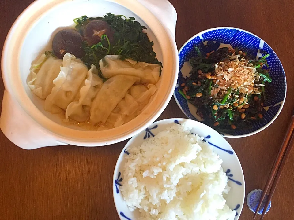 水餃子
ほうれん草と納豆のナムル|ラーメンの小池さん