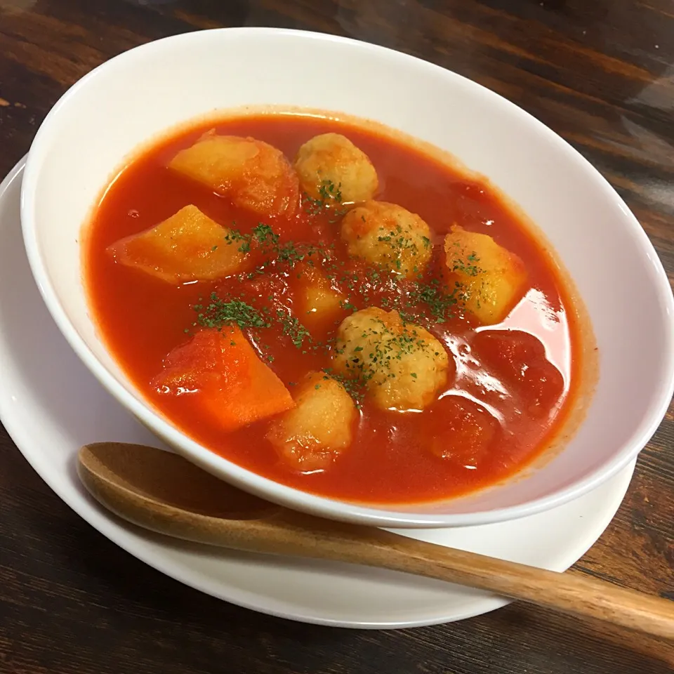 今日から暫くスープ飯😋
肉団子のトマトsoup🍅🍅🍅|いしくん。（たまご王子🥚🐣🐥🐔）さん