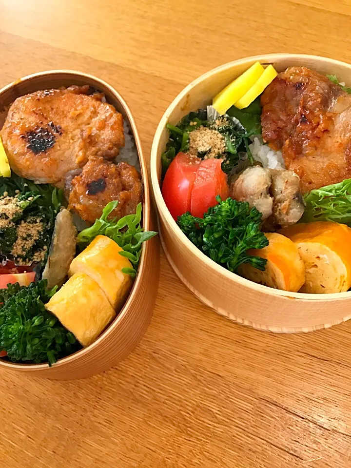 Snapdishの料理写真:今日の夫婦弁当🍱
ガッツリ系😁👍
金山寺味噌漬け豚肉、春菊多めほうれん草との胡麻和え、トマトとブロッコリー、玉子焼き🤗🎶|5ネコママさん