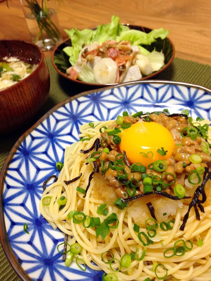 Snapdishの料理写真:納豆パスタ #納豆#和風パスタ#たまごのっけ|まさまささん