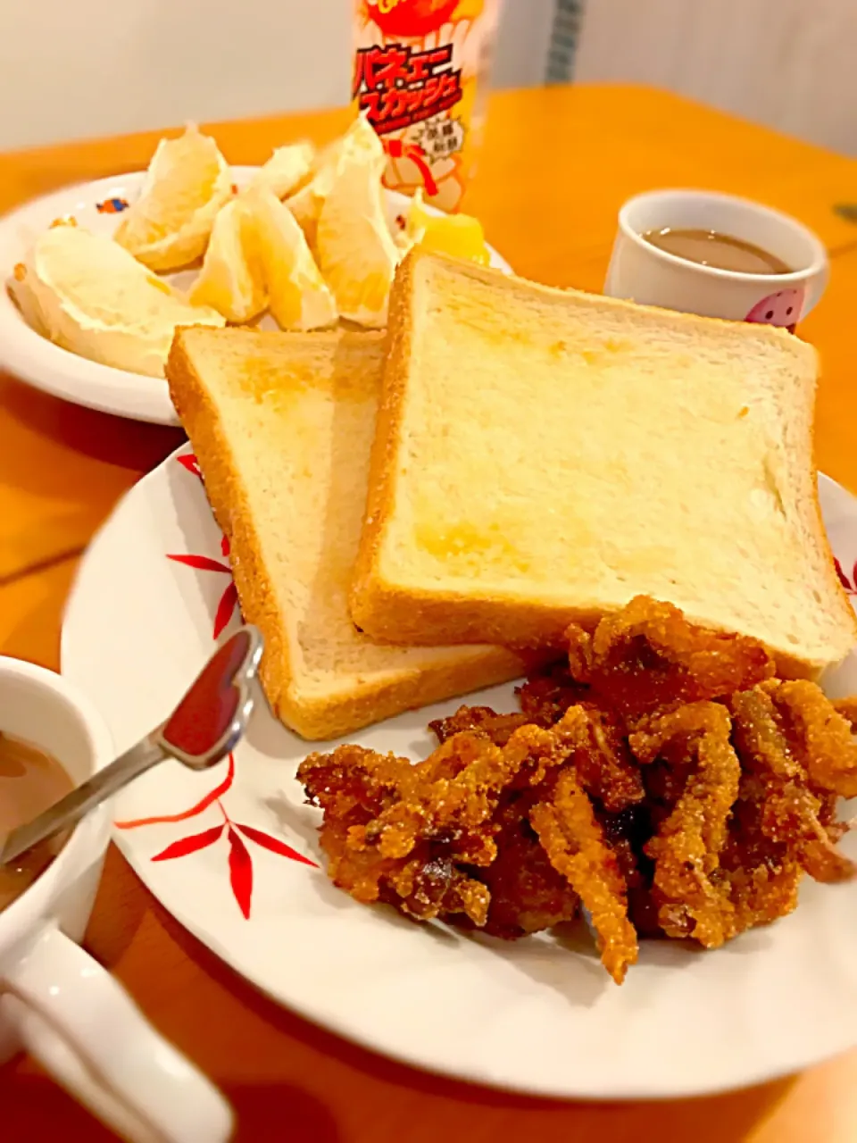 バタートースト🍞  イカフライ🦑  八朔🍊  カフェオレ☕️|ch＊K*∀o(^^*)♪さん