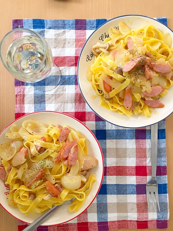 ウィンナーきのこのカルボナーラ🍄🍝|なちゃんさん