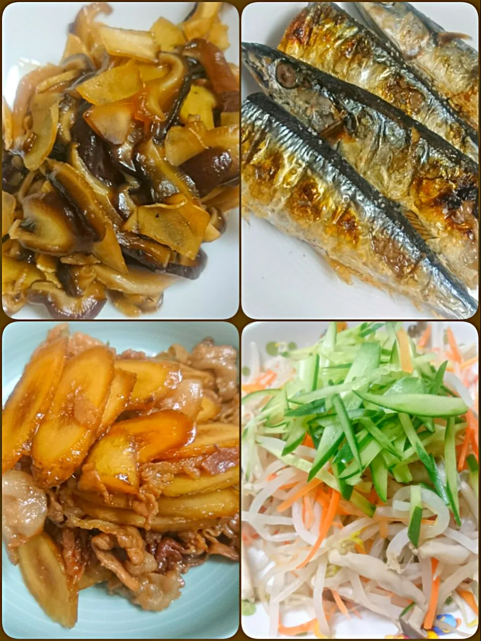 02/26 今日の晩御飯
 椎茸と生姜の佃煮
 豚バラと牛蒡の甘辛
 秋刀魚の塩焼き
 温野菜|津田 健次 Kenji Tsudaさん