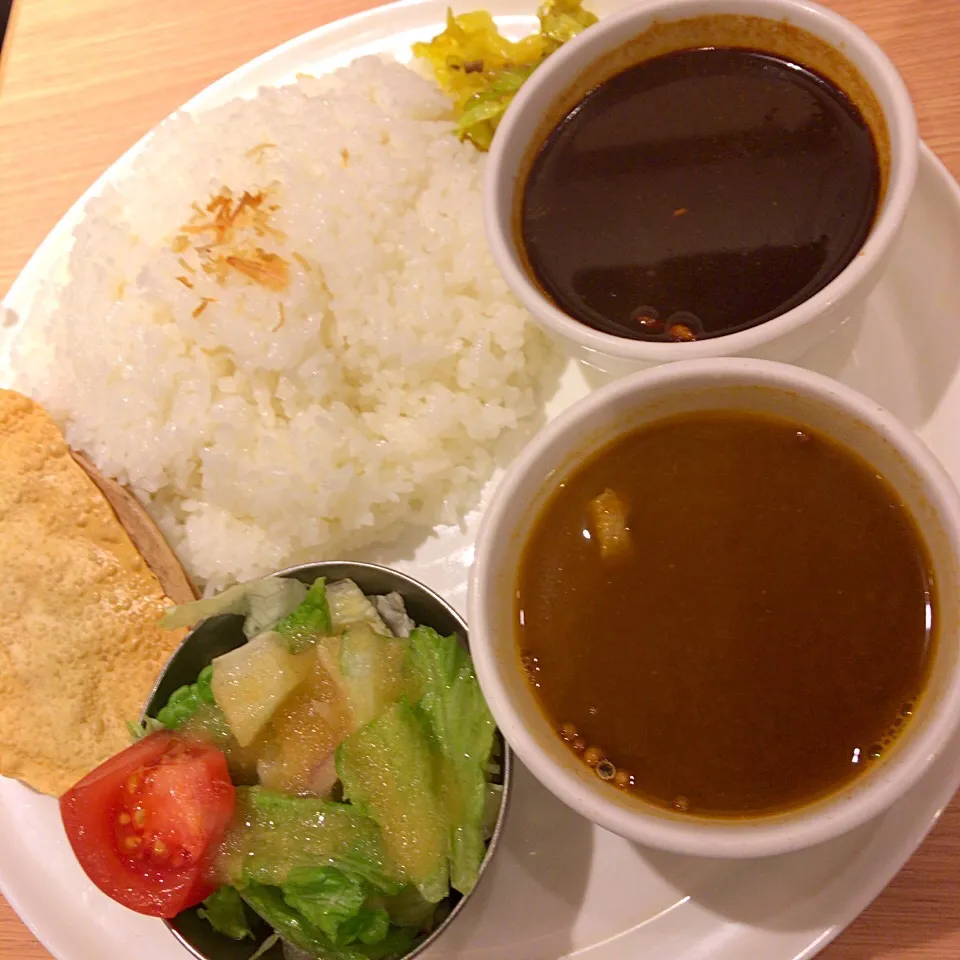 カシミールカレーとインドカレーのよくばりカレーランチ ご飯大盛り@デリー(銀座)|塩豚骨さん