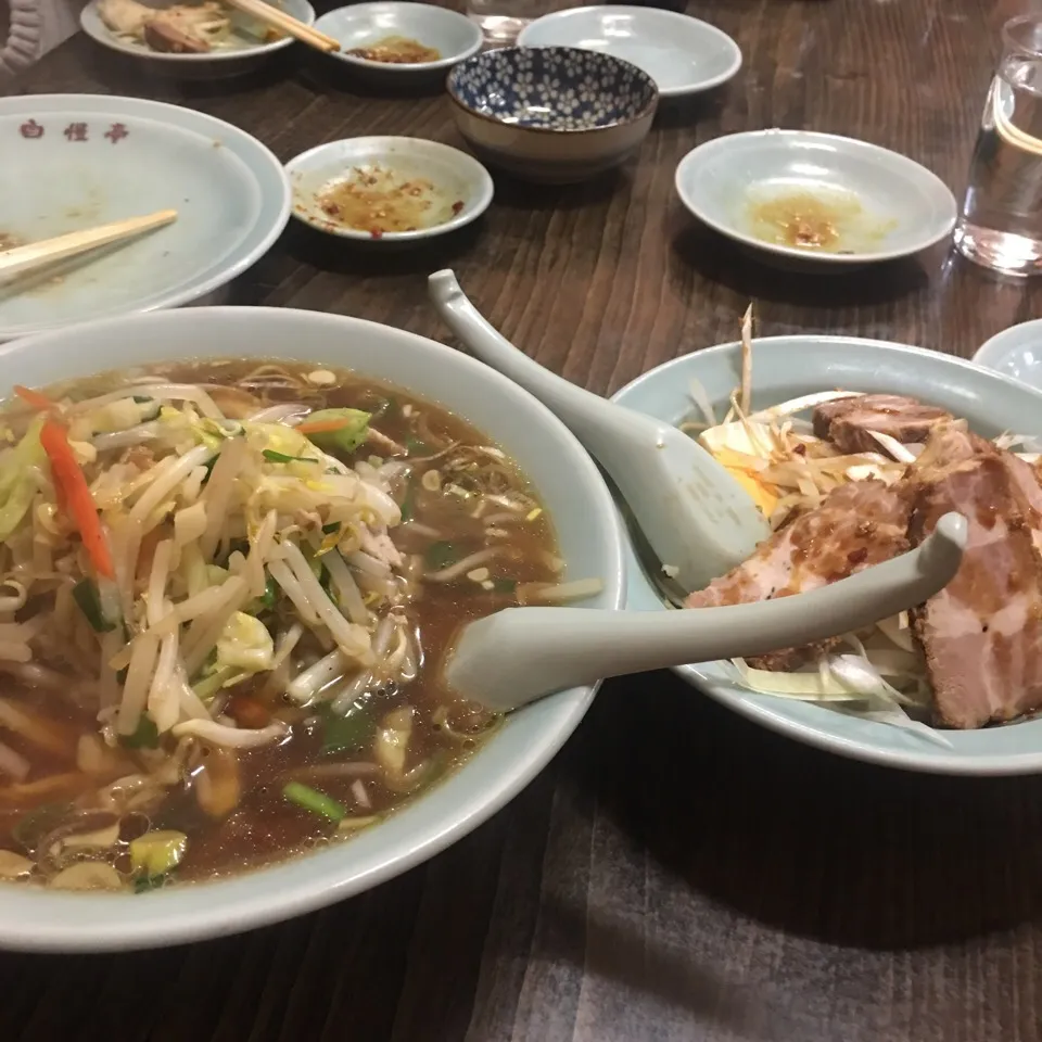 Snapdishの料理写真:野菜そばとミニ焼豚丼|Hajime Sakaiさん