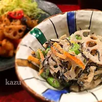 おかなさんの料理 ひじきとれんこんの胡麻みそマヨサラダ(๑◕ฺ‿ฺ◕ฺ๑)