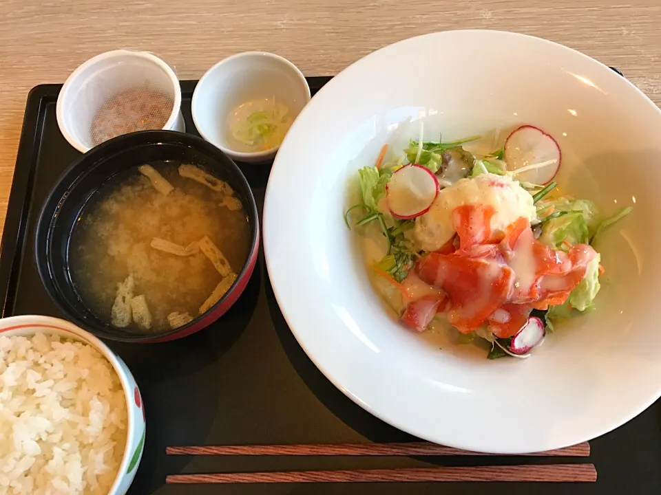 スモークサーモンサラダモーニング 納豆付ごはん味噌汁セット|マハロ菊池さん