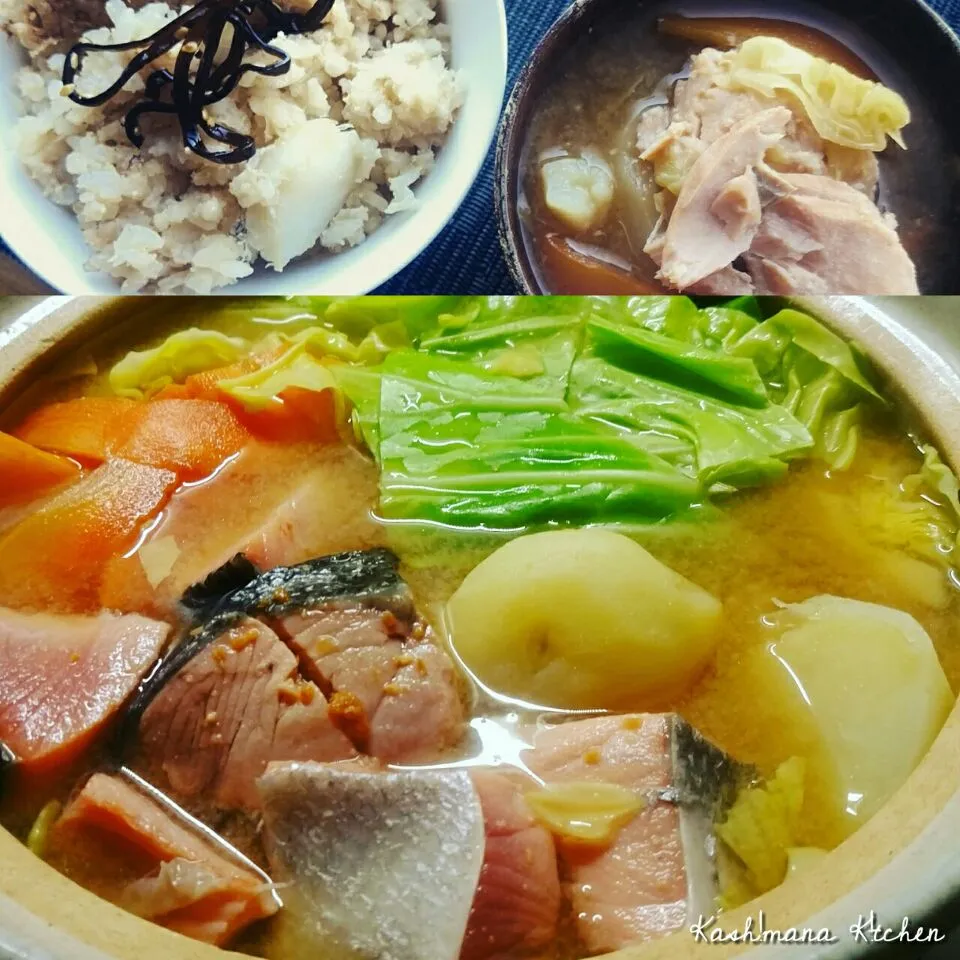 今日は北海道フェアー ´ω` )/つって、石狩鍋作ったよ🍲
あと、生タラコとタラの炊き込みご飯🍚
海鮮サラダも作ったけど、撮り忘れて食べちゃった(￣▽￣;)|Kashimanakitchenさん