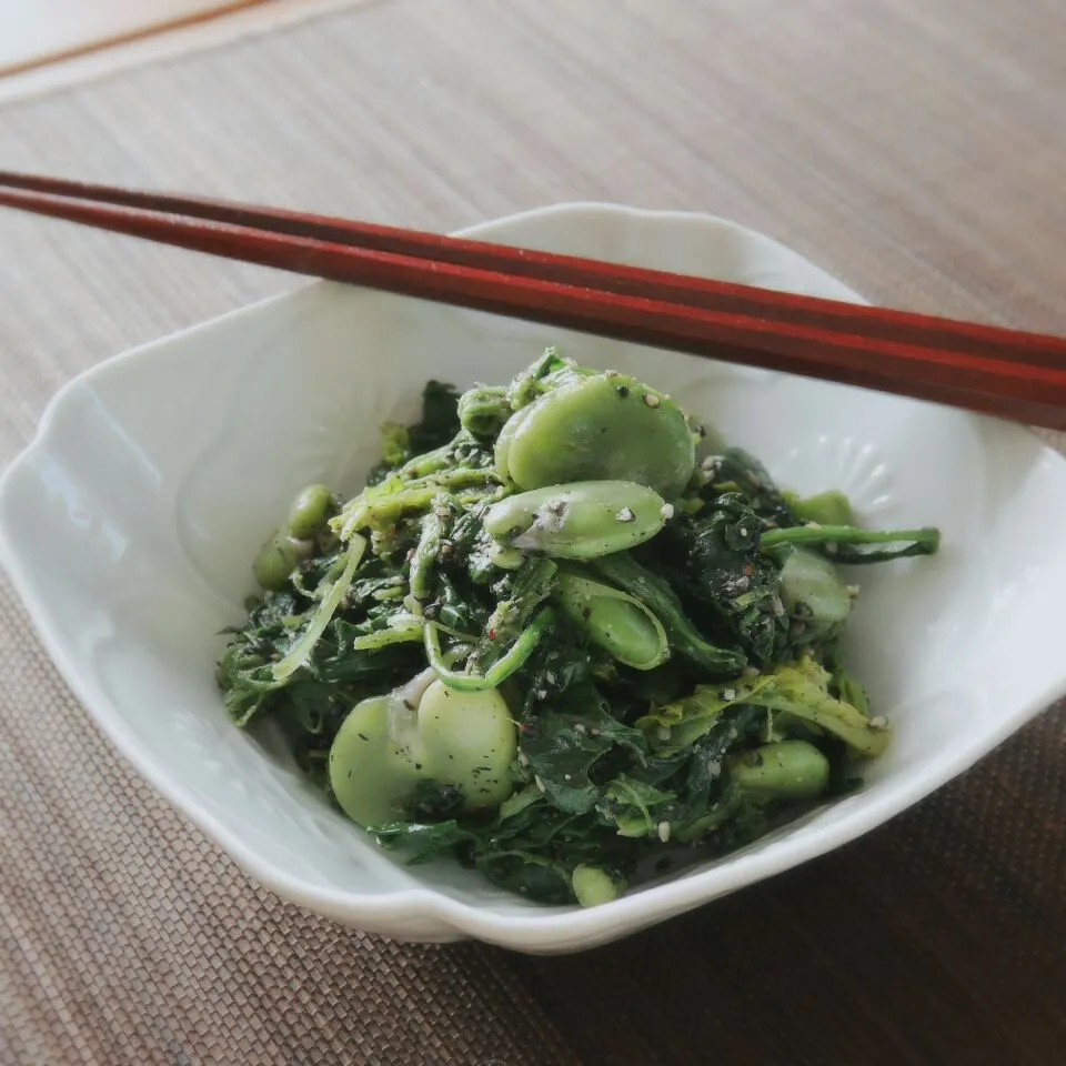 ほうれん草とそら豆のナムル|まちまちこさん