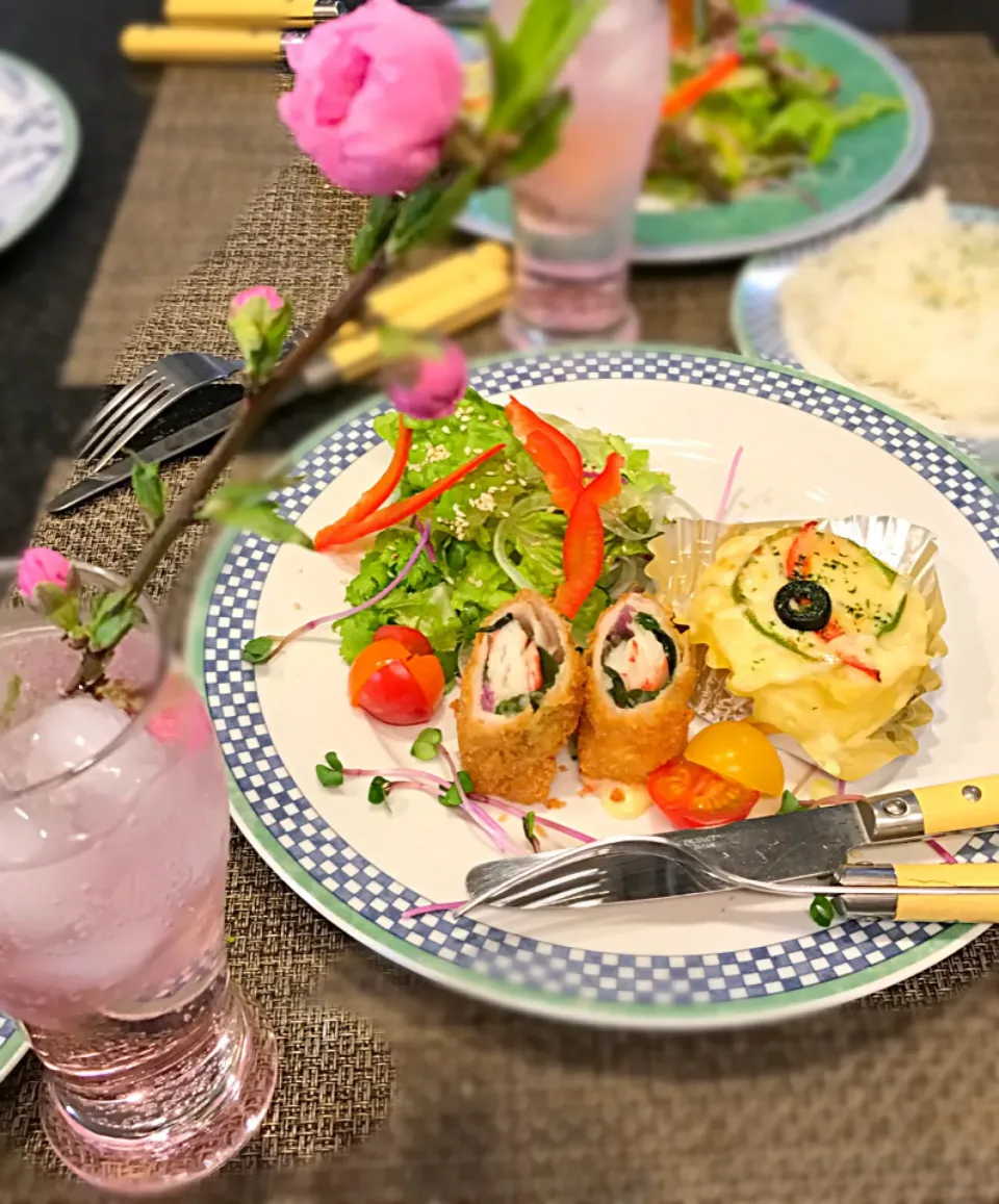 豚肉のカニかま巻きフライと
ポテトグラタン|シュトママさん