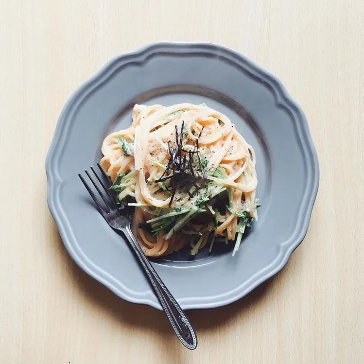 明太子と水菜のパスタ|長い谷の川さん