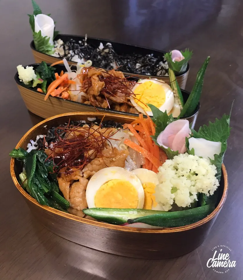 Snapdishの料理写真:今日のふたりのお弁当🍱♪ 
麦ごはんでビビンバ＆ナムルたっぷり٩(๑❛ᴗ❛๑)۶|とんちんさん