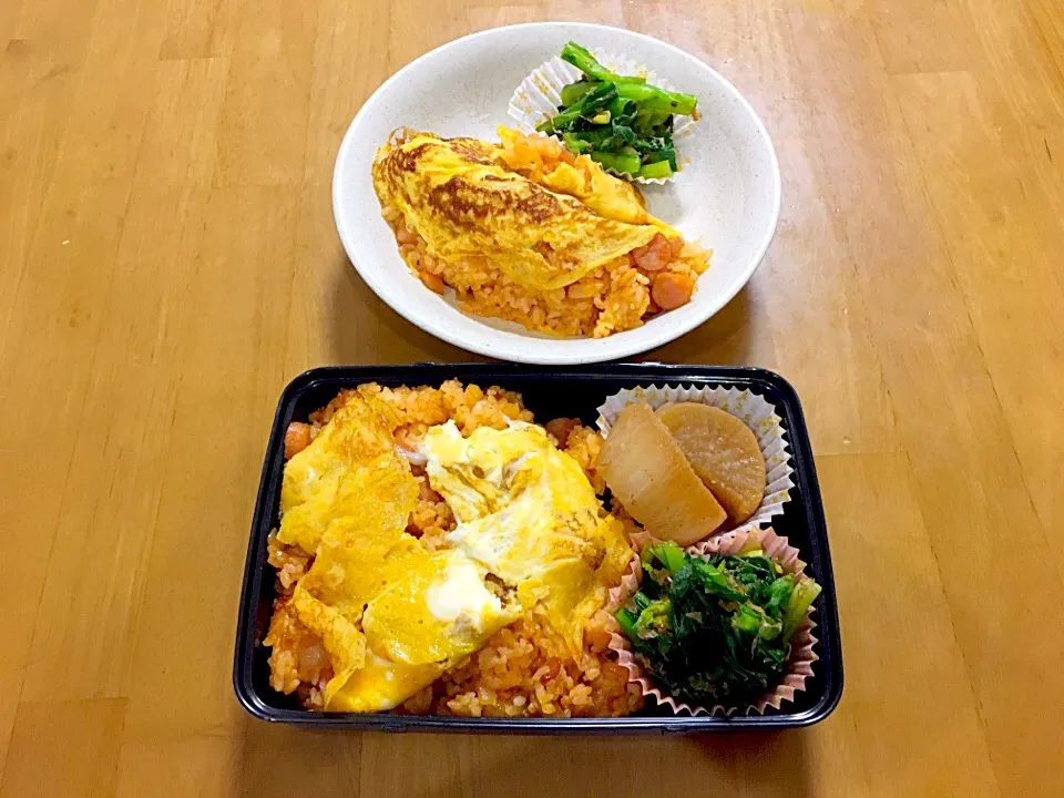 2017/3/2パパ弁&高一長女テストプレートランチ(失敗オムライス)|あくびママさん