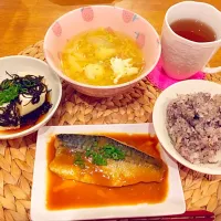 ＊コンソメスープ
＊さばの味噌煮
＊ゆかりごはん
＊もずく豆腐|ちいごはん◡̈♥︎さん