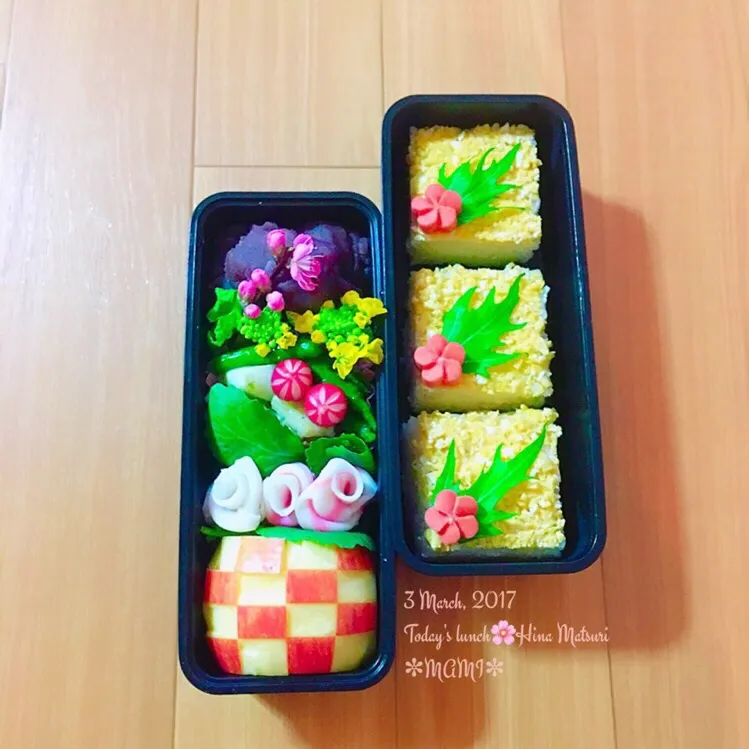 2017.3.3♡雛祭り御膳風の弁当 #桃の花  #弁当  #ちらし寿司|mamiさん