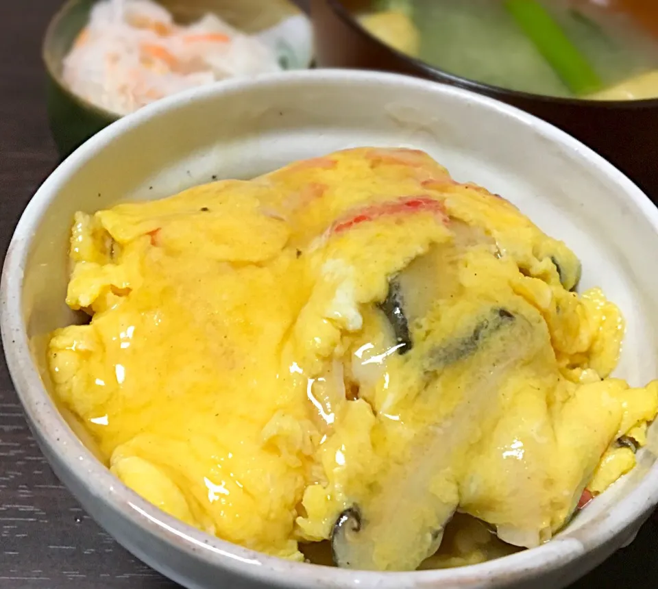 晩ごはん  和風天津丼  小松菜と揚げの味噌汁  なますp|ぽんたさん