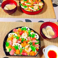 Snapdishの料理写真:ひな祭り用チラシ寿司とハマグリの潮汁|朱凛さん