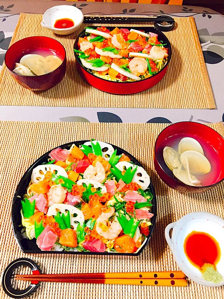 Snapdishの料理写真:ひな祭り用チラシ寿司とハマグリの潮汁|朱凛さん