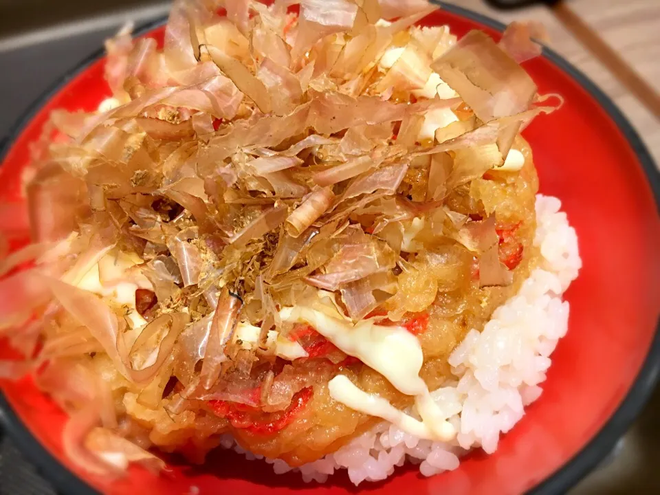 Snapdishの料理写真:紅生姜天丼 ミニお好み焼き風|ゆうじ.さん