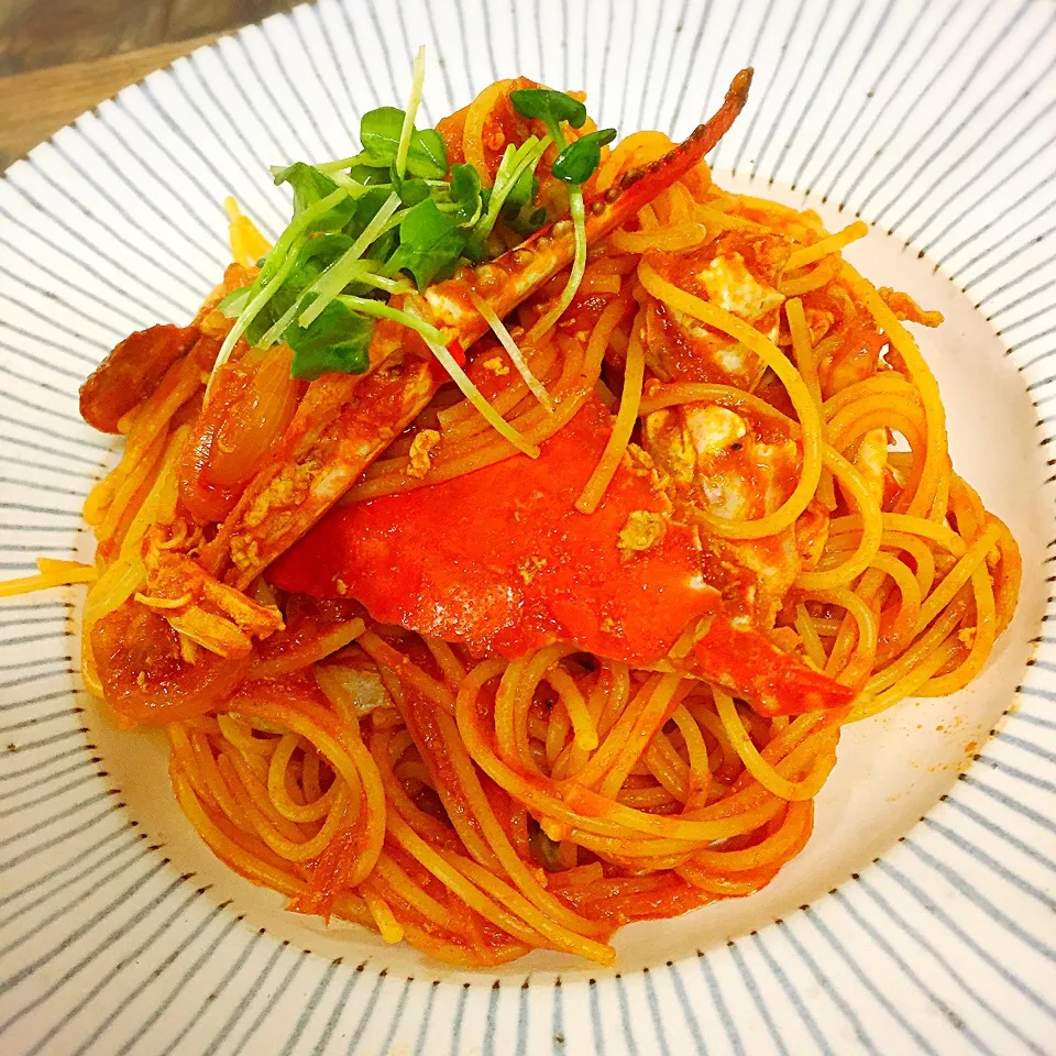 Snapdishの料理写真:渡り蟹のトマトスパゲッティ🍝|アッツさん