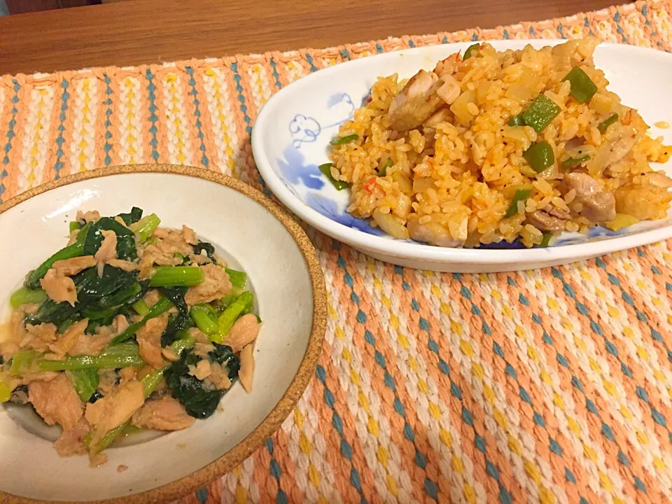 茅の舎だしの野菜チャーハン
ほうれん草とツナの炒めもの|とっこさん