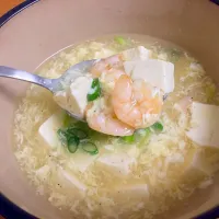 Leftover Egg Drop Soup with added shrimp and Tofu. #EggDropSoup #Tofu #Shrimp #GreenOnions|lynさん