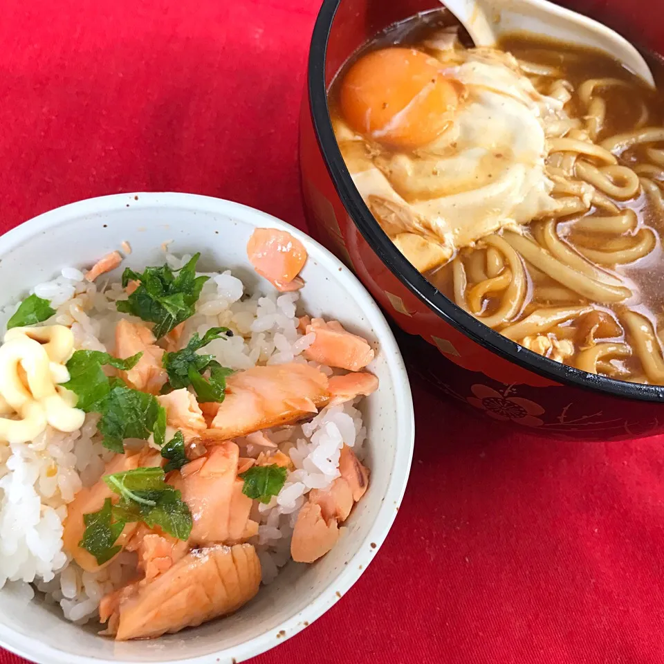 カレーうどん、鮭ごはん|純さん