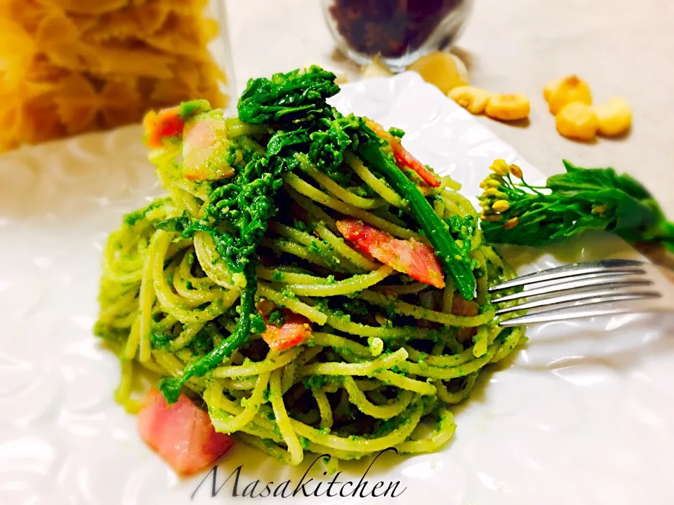 Fieldmustard genovese&bacon pasta
from different angle.|Masakiさん