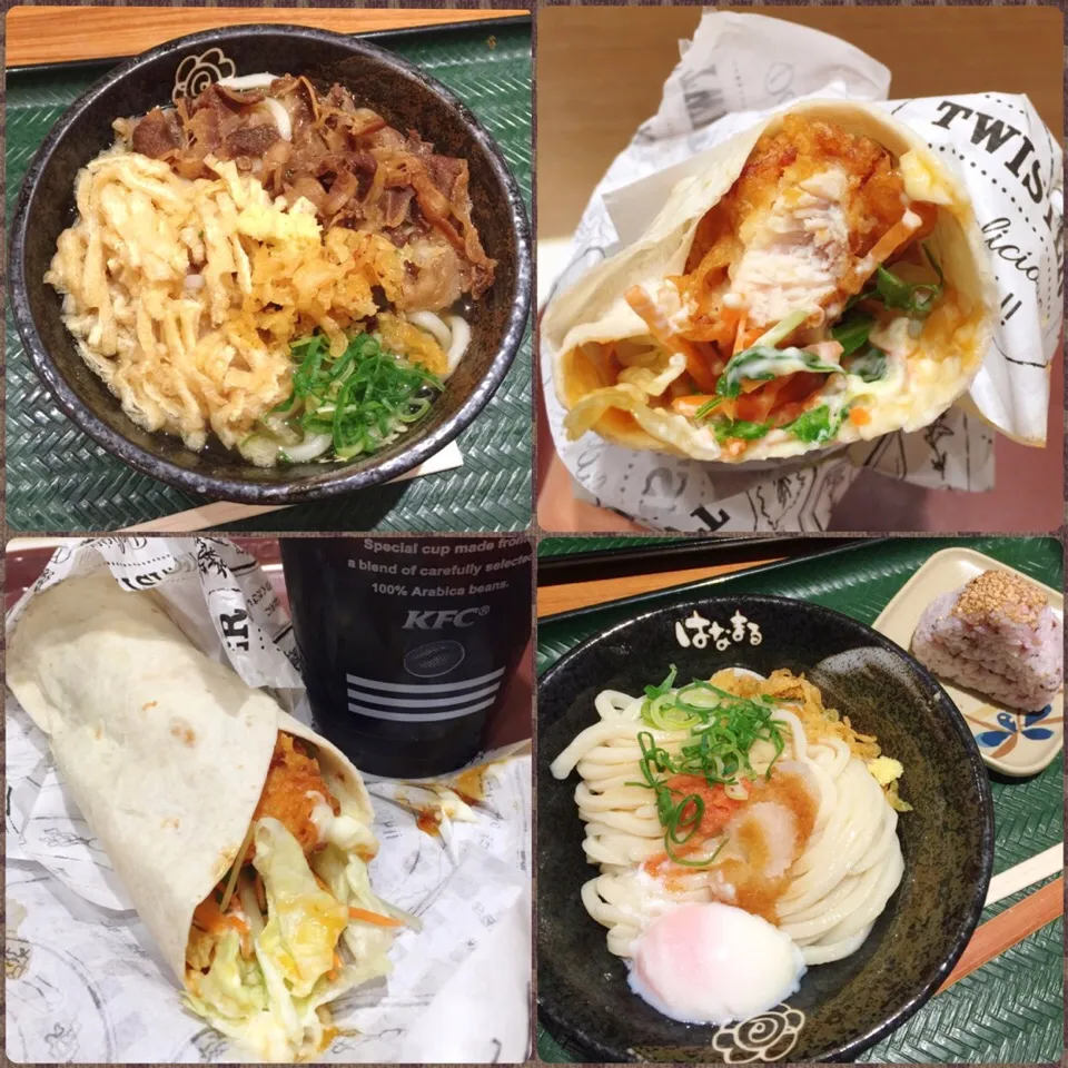 Snapdishの料理写真:3/5❤︎はなまるうどん&ケンタッキーでランチ❤︎
・肉うどん
・冷やし温玉のせ明太子おろしうどん
・生姜チキンツイスター|Makinsさん