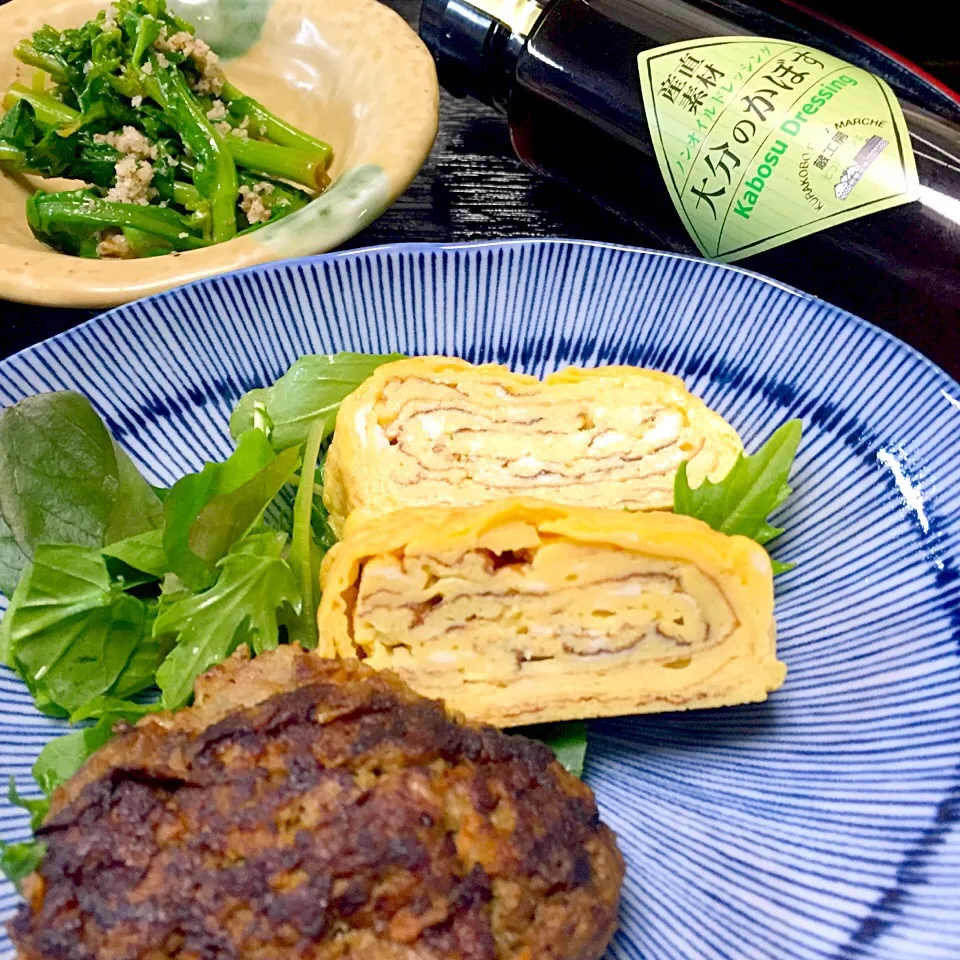 松坂牛のハンバーグと菜の花辛子和え|まゆさんさん