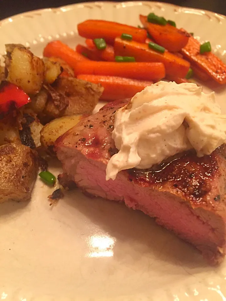 Strip Steak with Whipped Goat Cheese and Sweet and Sour Carrots|K Goodnessさん