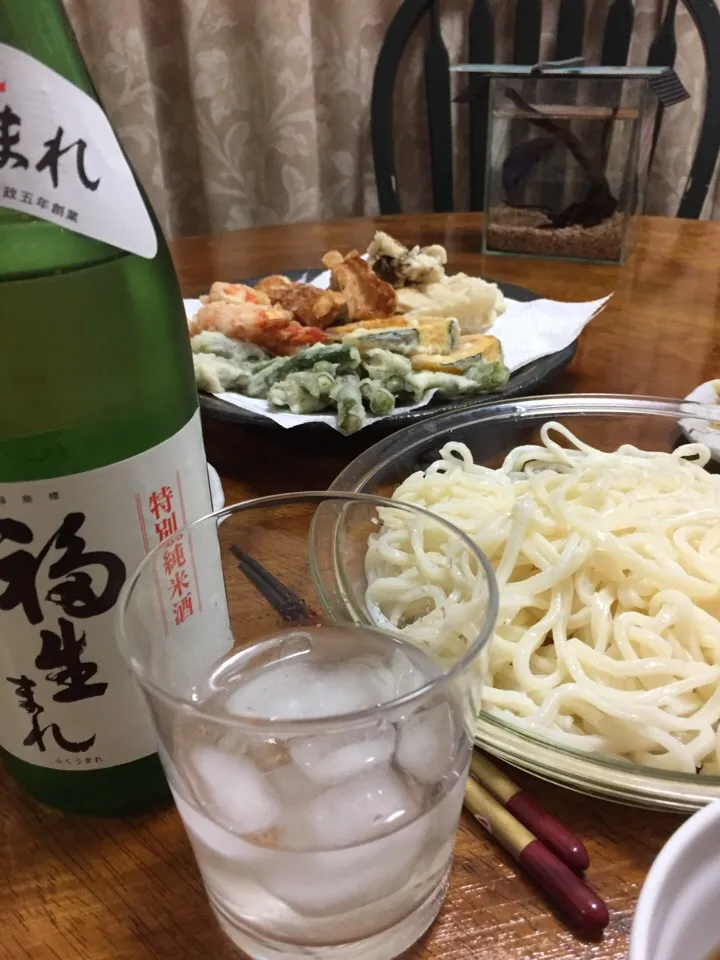 Snapdishの料理写真:晩酌 天ぷらうどん|さんだーさん