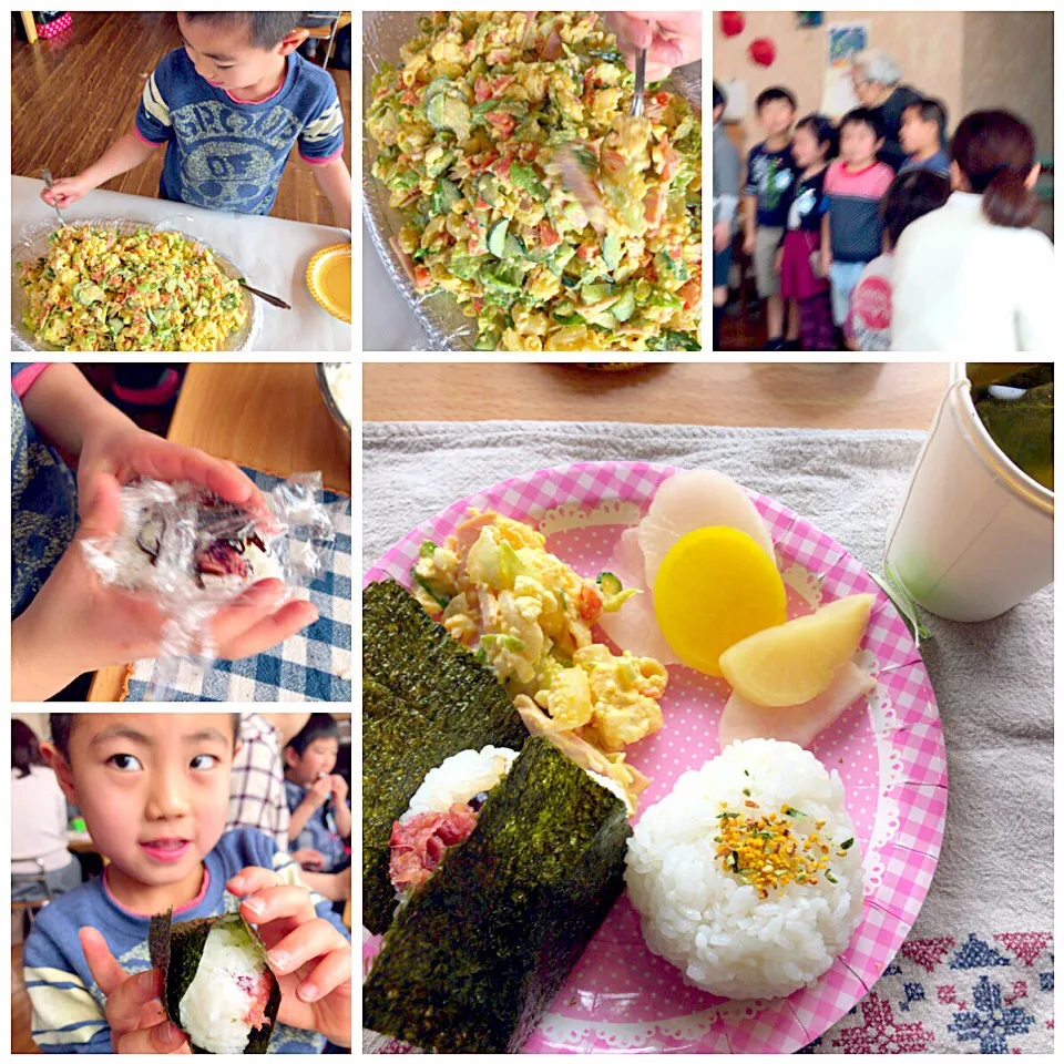 Farewell party👋Rice balls in kindergarten🍙幼稚園でお別れﾊﾟｰﾃｨ おむすび作り🎶 私よりも上手に作ってくてました😋|🌈Ami🍻さん