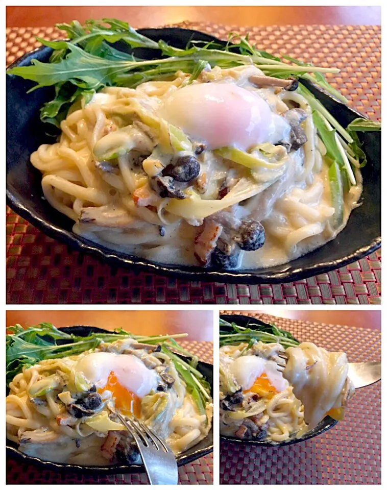 Udon alla carbonara🍼ｳﾄﾞﾝ･ｱｯﾗ･ｶﾙﾎﾞﾅｰﾗ<おうどんで豆乳ｶﾙﾎﾞﾅｰﾗ>|🌈Ami🍻さん