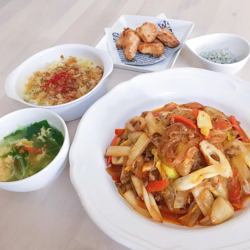 餅グラタン◟̊◞̊ ♡ 春雨チャプチェ 鶏胸肉の竜田揚げ|융태지ෆ⃛さん