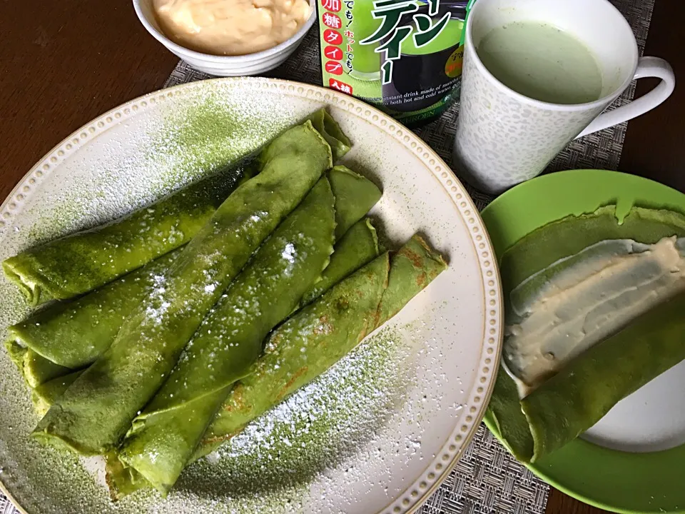 ✨MATCHA (green tea)CREPES with custard cream & MATCHA LATTE...🍵抹茶クレープと抹茶ラッテ✨SDさん、gyokuroenさん、THANK YOU!✨|🌺Sanntina🌺さん