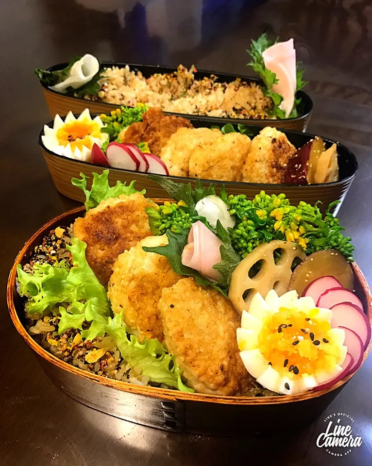 今日の2人のお弁当🍱♫ ともさんの料理 お豆腐入りチキンナゲット♪
冷めてもふわふわジューシー♪( ´▽｀)|とんちんさん