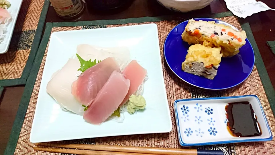 イカとめばちマグロの刺身&豆腐のしんじょう|まぐろさん