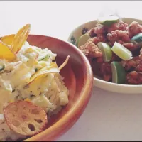 ポテトサラダと唐揚げのライム添え|かなママさん