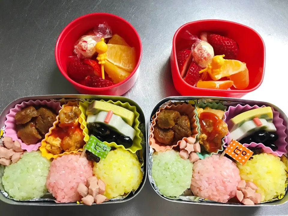 Snapdishの料理写真:手抜き ピタゴラ ビー玉 弁当|びいさん