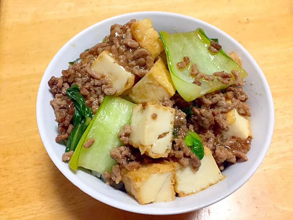 青梗菜と厚揚げの中華風餡かけ丼|パンダ母さん🐼さん