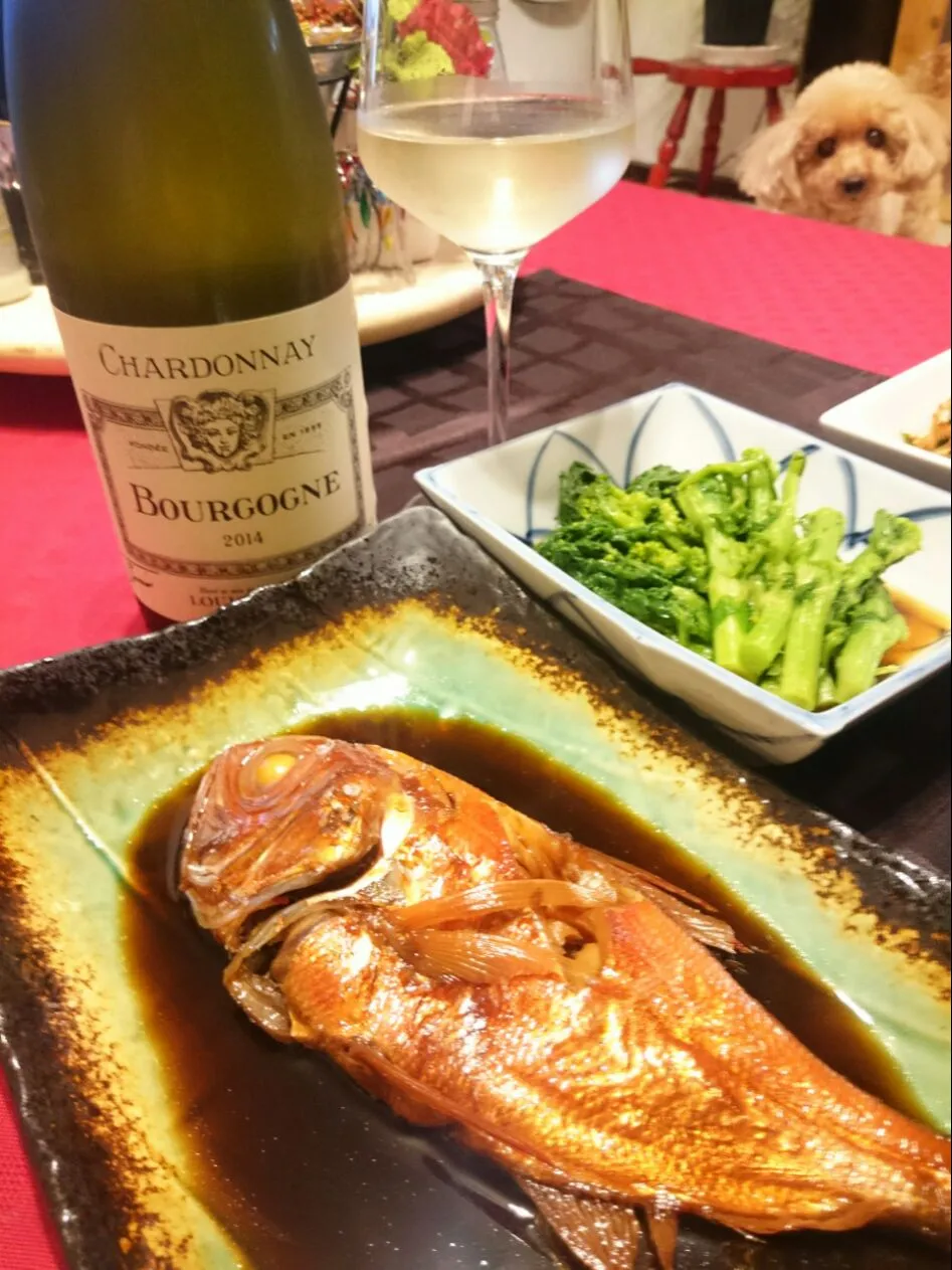 きんき煮付け🐟と菜の花からし和え😋白🍷で(^-^)|ナムナムさん