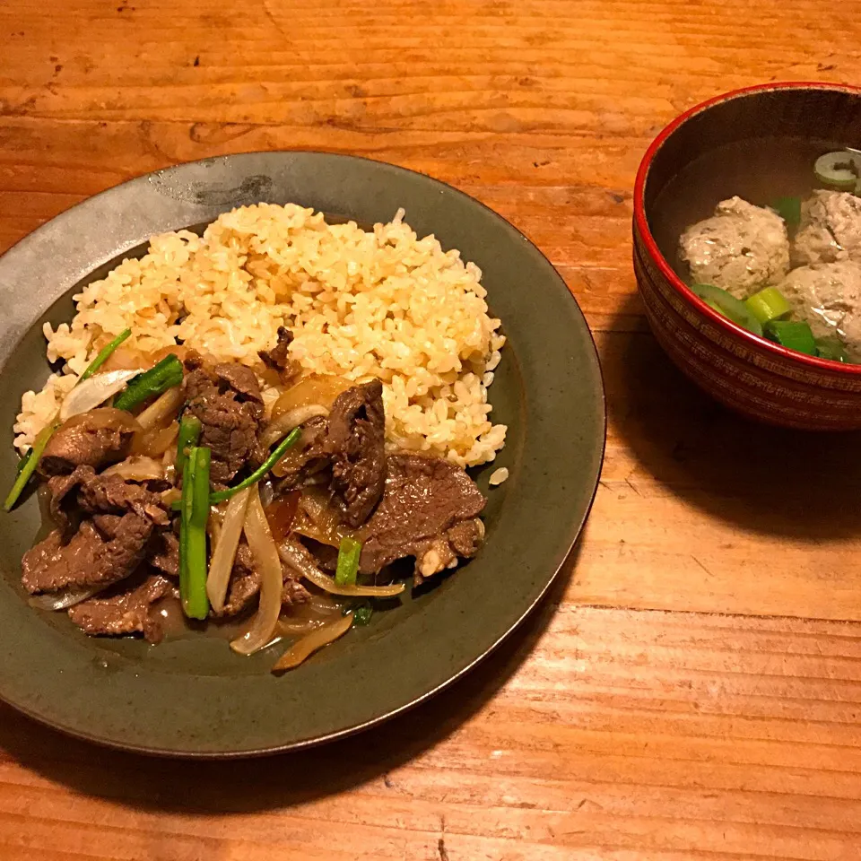 Snapdishの料理写真:鹿肉焼肉といわしのつみれ汁|Ryokoさん