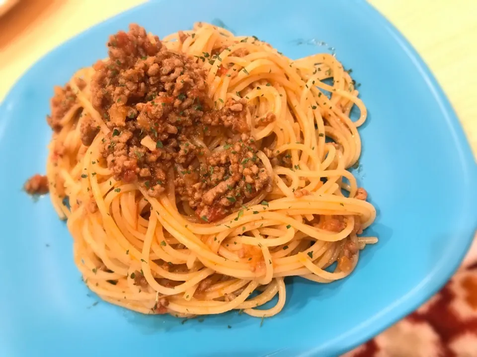 ミートスパゲティ！
リクエスト通りのお味でした♡
美味しかったー！お店のパスタなら通いつめるー！|カズキ君の料理🍳😋💕たまに私🤓さん